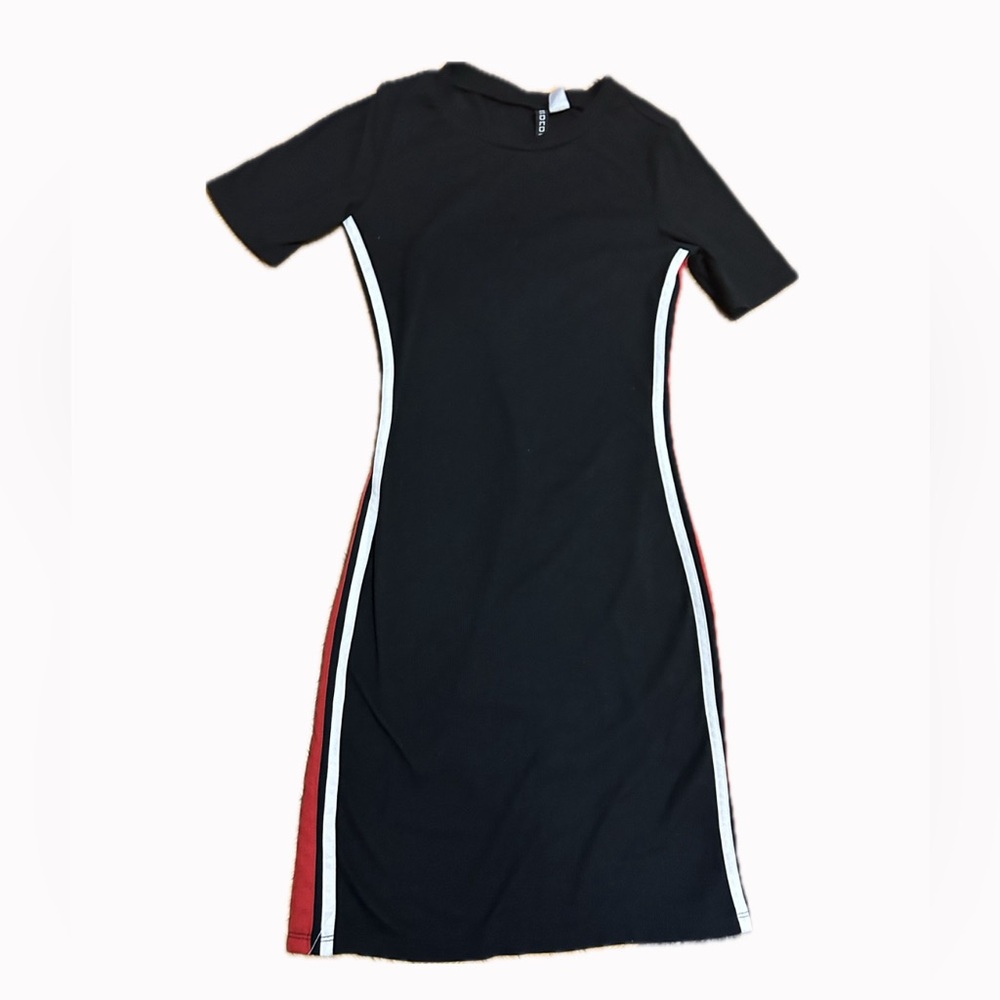 Black Red White Striped Bodycon Short Sleeve Dress